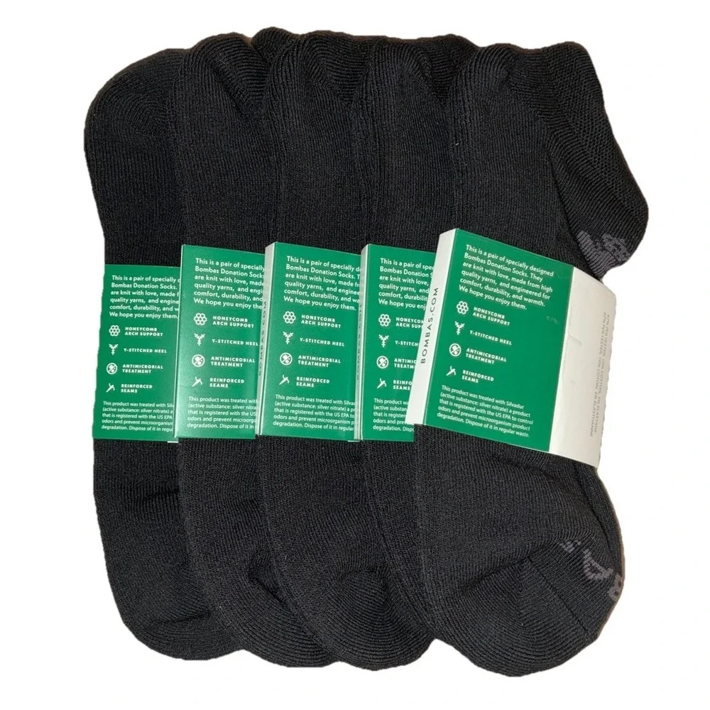 BOMBAS Socks Men's XL (US 13.5-16) Black Gray Ankle Logo NEW‎ Lot Of 5